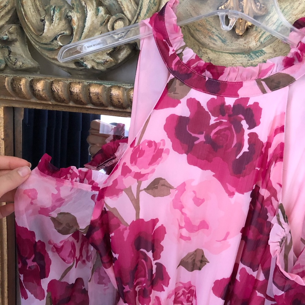 Pink Floral Off Shoulder Midi Dress - Picture 10 of 12